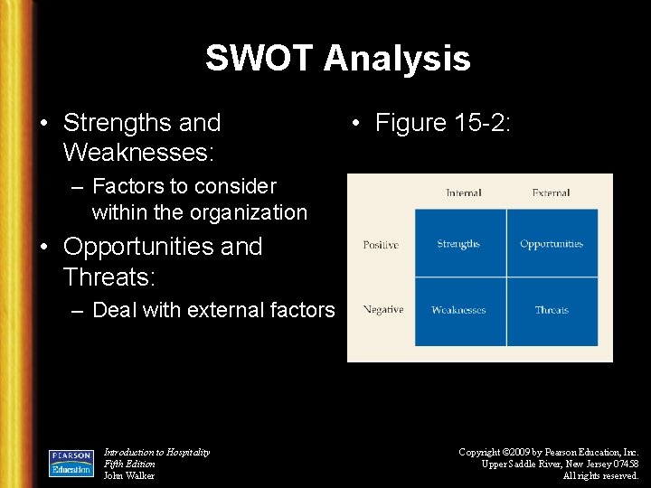 SWOT Analysis • Strengths and Weaknesses: • Figure 15 -2: – Factors to consider