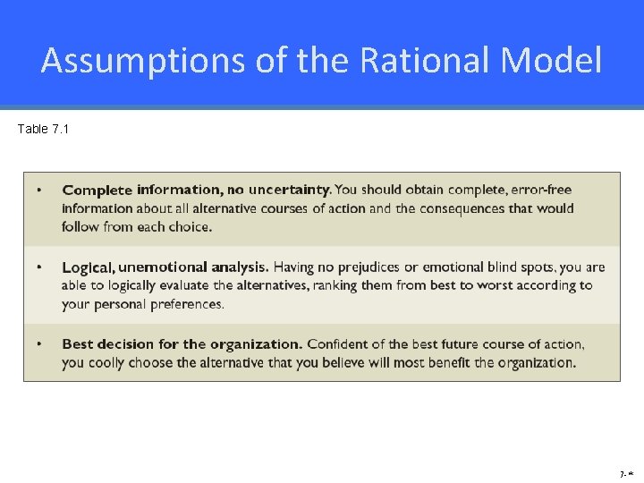 Assumptions of the Rational Model Table 7. 1 7 -* 