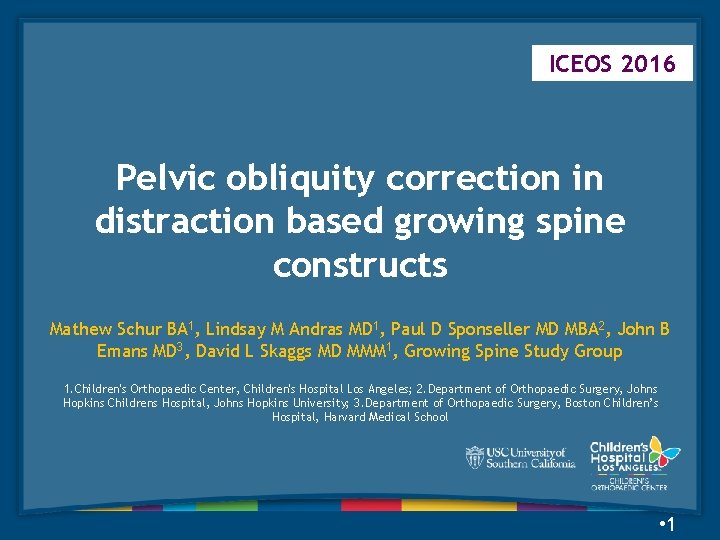 ICEOS 2016 Pelvic obliquity correction in distraction based growing spine constructs Mathew Schur BA