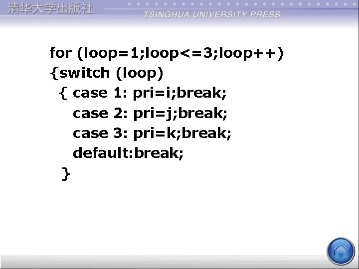  for (loop=1; loop<=3; loop++) {switch (loop) { case 1: pri=i; break; case 2: