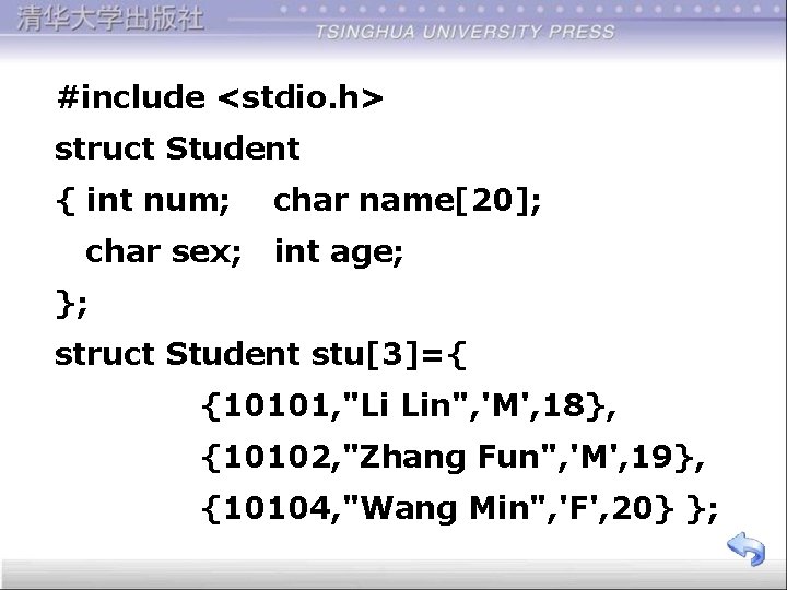 #include <stdio. h> struct Student { int num; char name[20]; char sex; int age;