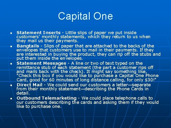 Capital One n n n Statement Inserts - Little slips of paper we put