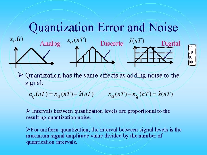 Quantization Error and Noise Analog Discrete Digital Ø Quantization has the same effects as