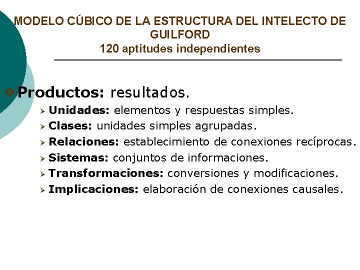 MODELO CÚBICO DE LA ESTRUCTURA DEL INTELECTO DE GUILFORD 120 aptitudes independientes v. Productos: MODELO CÚBICO DE LA ESTRUCTURA DEL INTELECTO DE GUILFORD 120 aptitudes independientes v. Productos: