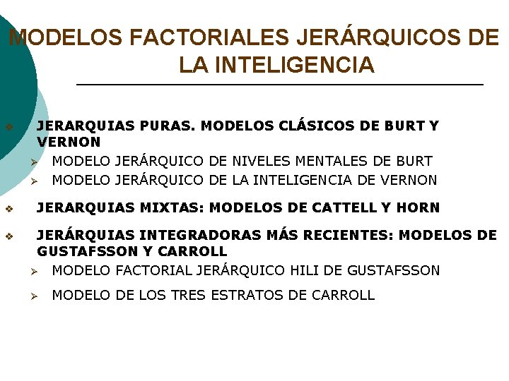 MODELOS FACTORIALES JERÁRQUICOS DE LA INTELIGENCIA v JERARQUIAS PURAS. MODELOS CLÁSICOS DE BURT Y MODELOS FACTORIALES JERÁRQUICOS DE LA INTELIGENCIA v JERARQUIAS PURAS. MODELOS CLÁSICOS DE BURT Y