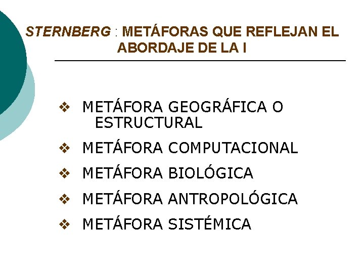 STERNBERG : METÁFORAS QUE REFLEJAN EL ABORDAJE DE LA I v METÁFORA GEOGRÁFICA O STERNBERG : METÁFORAS QUE REFLEJAN EL ABORDAJE DE LA I v METÁFORA GEOGRÁFICA O