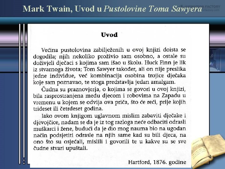 Mark Twain, Uvod u Pustolovine Toma Sawyera 