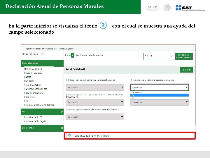 Declaración Anual de Personas Morales En la parte inferior se visualiza el icono ,