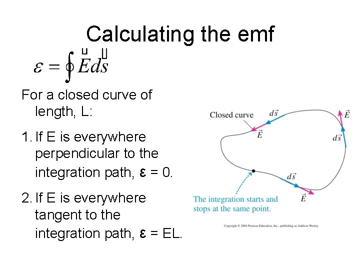 Calculating the emf For a closed curve of length, L: 1. If E is