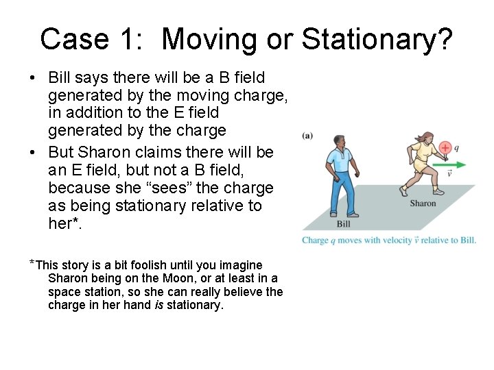 Case 1: Moving or Stationary? • Bill says there will be a B field