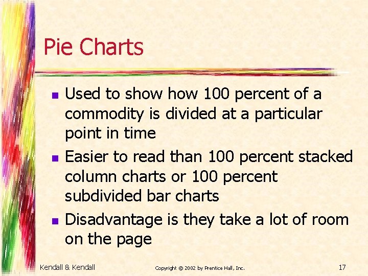 Pie Charts n n n Used to show 100 percent of a commodity is