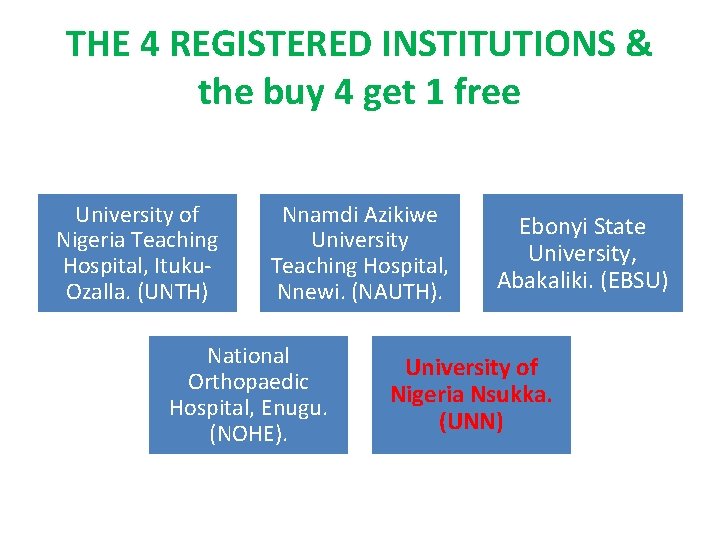 THE 4 REGISTERED INSTITUTIONS & the buy 4 get 1 free University of Nigeria