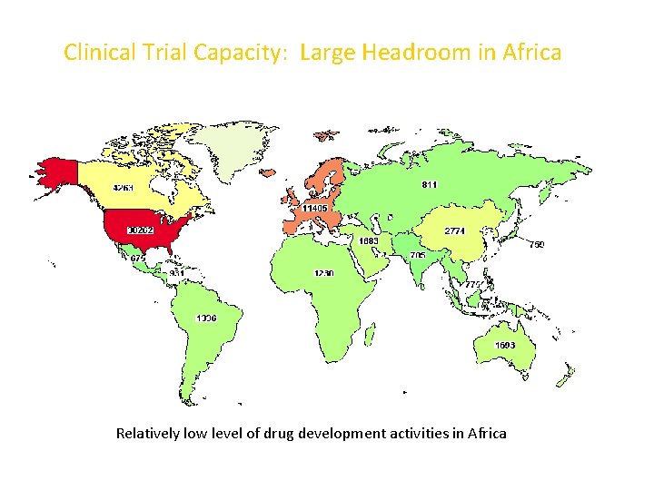 Clinical Trial Capacity: Large Headroom in Africa Relatively low level of drug development activities