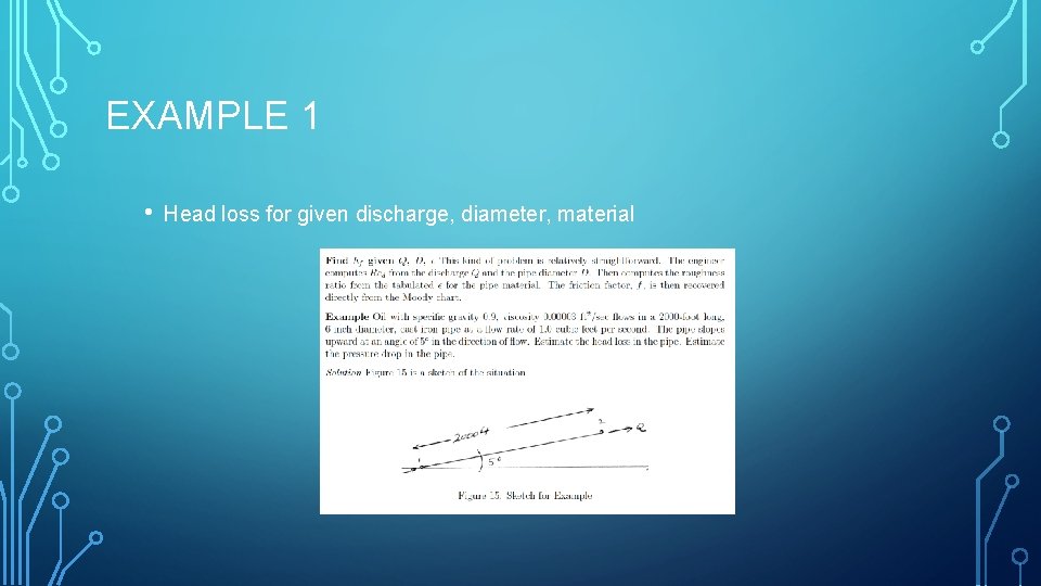 EXAMPLE 1 • Head loss for given discharge, diameter, material 