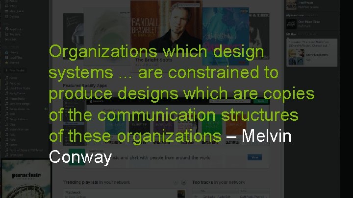 Organizations which design systems. . . are constrained to produce designs which are copies