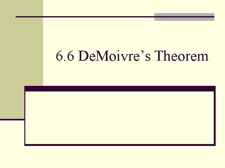 6. 6 De. Moivre’s Theorem 