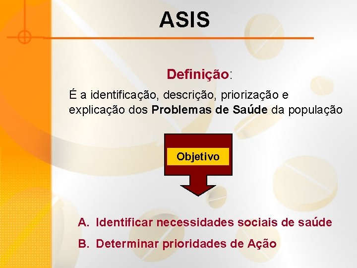 ASIS Definição: É a identificação, descrição, priorização e explicação dos Problemas de Saúde da ASIS Definição: É a identificação, descrição, priorização e explicação dos Problemas de Saúde da