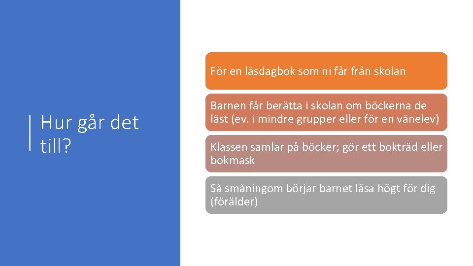 För en läsdagbok som ni får från skolan Hur går det till? Barnen får