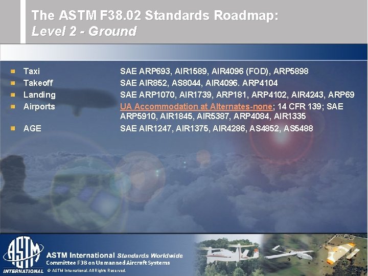 The ASTM F 38. 02 Standards Roadmap: Level 2 - Ground Taxi Takeoff Landing The ASTM F 38. 02 Standards Roadmap: Level 2 - Ground Taxi Takeoff Landing