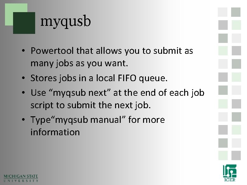 myqusb • Powertool that allows you to submit as many jobs as you want. myqusb • Powertool that allows you to submit as many jobs as you want.