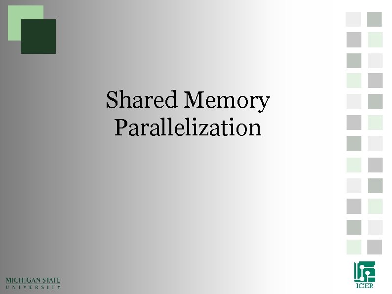 Shared Memory Parallelization Shared Memory Parallelization