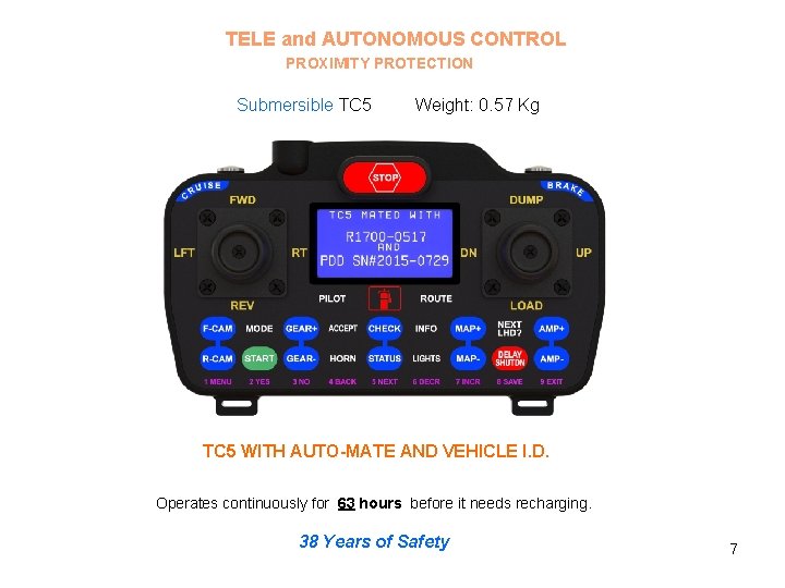 TELE and AUTONOMOUS CONTROL PROXIMITY PROTECTION Submersible TC 5 Weight: 0. 57 Kg TC