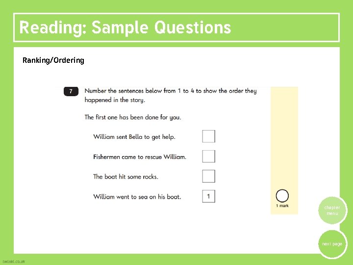 Reading: Sample Questions Ranking/Ordering chapter menu next page 