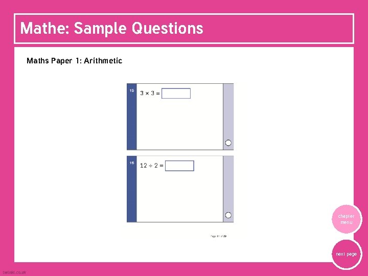 Mathe: Sample Questions Maths Paper 1: Arithmetic chapter menu next page Mathe: Sample Questions Maths Paper 1: Arithmetic chapter menu next page