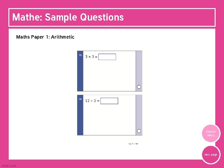 Mathe: Sample Questions Maths Paper 1: Arithmetic chapter menu next page 