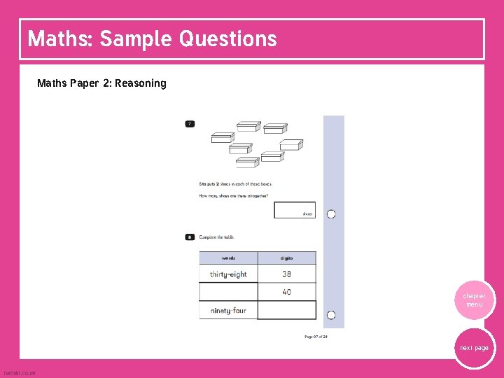 Maths: Sample Questions Maths Paper 2: Reasoning chapter menu next page 