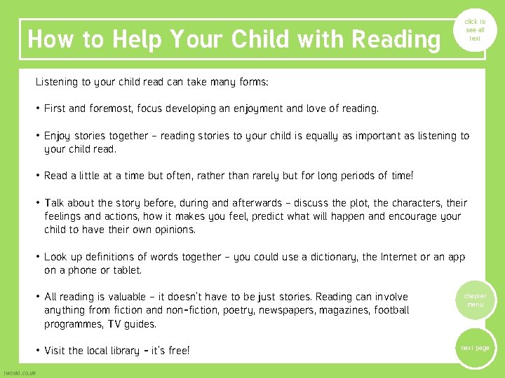 How to Help Your Child with Reading click to see all text Listening to How to Help Your Child with Reading click to see all text Listening to