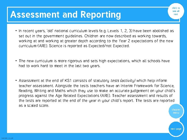 Assessment and Reporting click to see all text • In recent years, ‘old’ national