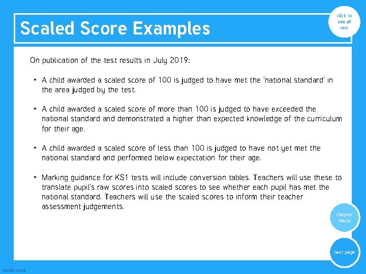 Scaled Score Examples click to see all text On publication of the test results Scaled Score Examples click to see all text On publication of the test results