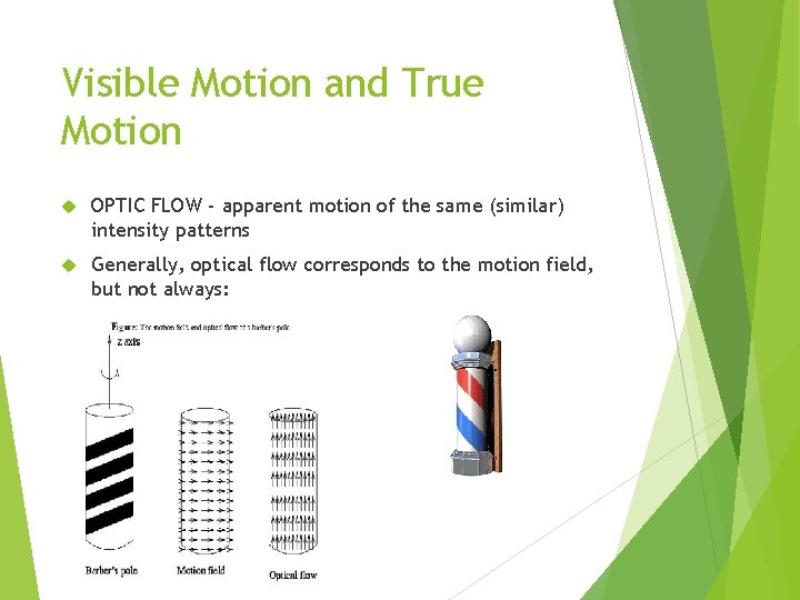 Visible Motion and True Motion OPTIC FLOW - apparent motion of the same (similar)