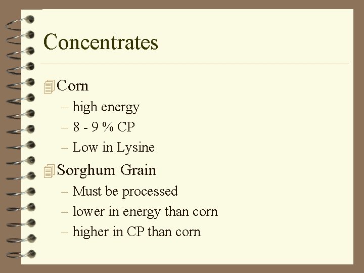 Concentrates 4 Corn – high energy – 8 - 9 % CP – Low