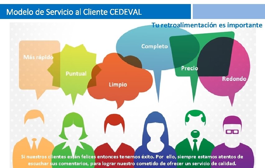 Modelo de Servicio al Cliente CEDEVAL Tu retroalimentación es importante Si nuestros clientes están