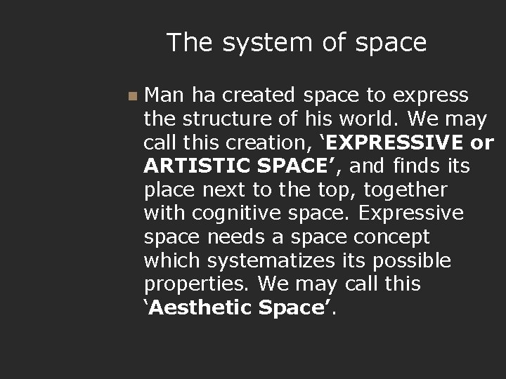 The system of space n Man ha created space to express the structure of