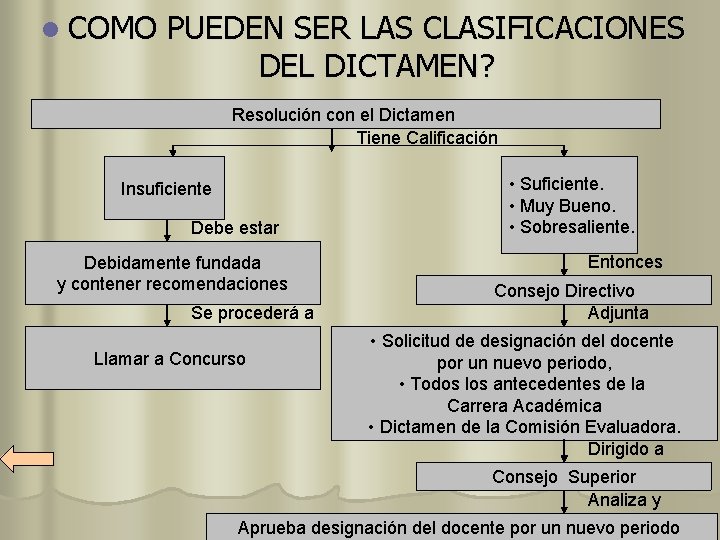 l COMO PUEDEN SER LAS CLASIFICACIONES DEL DICTAMEN? Resolución con el Dictamen Tiene Calificación