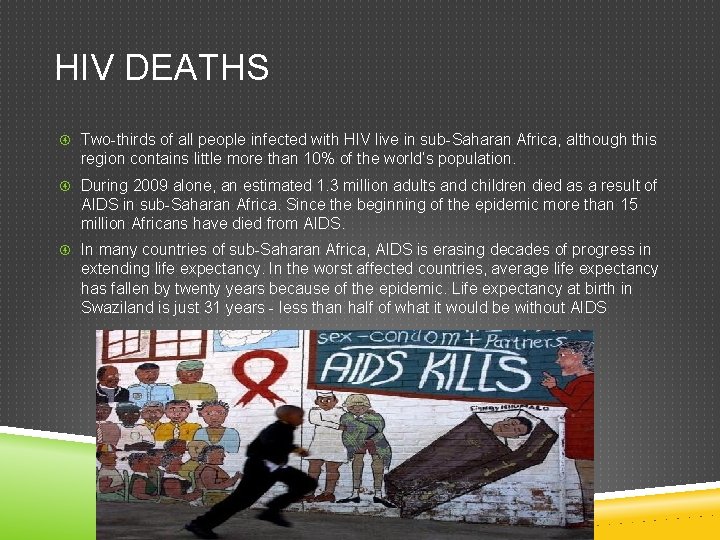 HIV DEATHS Two-thirds of all people infected with HIV live in sub-Saharan Africa, although
