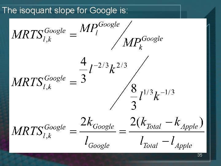 The isoquant slope for Google is: 35 