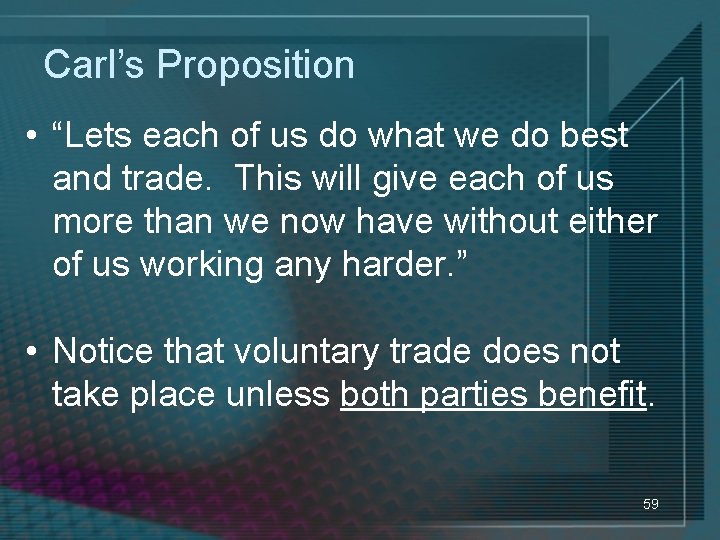 Carl’s Proposition • “Lets each of us do what we do best and trade.