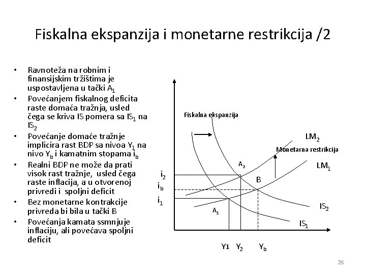 Fiskalna ekspanzija i monetarne restrikcija /2 • • • Ravnoteža na robnim i finansijskim