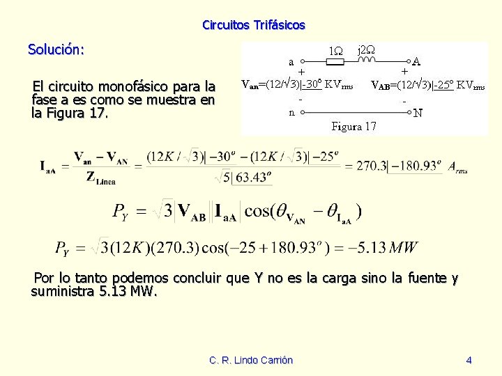 Circuitos Trifásicos Solución: El circuito monofásico para la fase a es como se muestra
