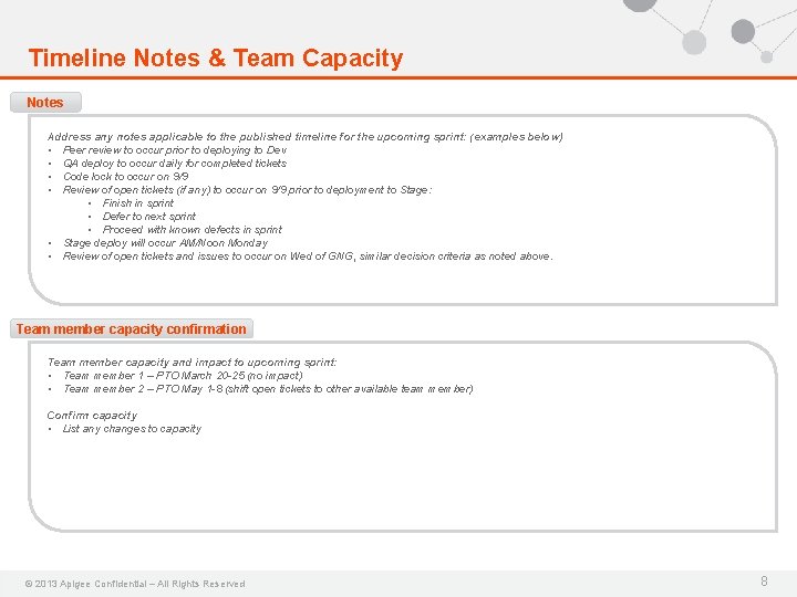 Timeline Notes & Team Capacity Notes Address any notes applicable to the published timeline