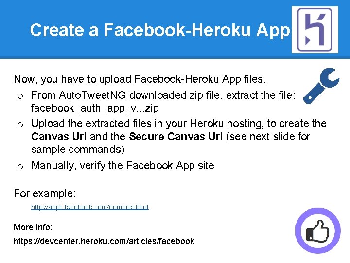 Create a Facebook-Heroku App Now, you have to upload Facebook-Heroku App files. o From