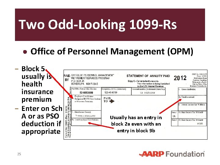 Two Odd-Looking 1099 -Rs ● Office of Personnel Management (OPM) − Block 5 usually