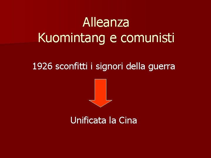 Alleanza Kuomintang e comunisti 1926 sconfitti i signori della guerra Unificata la Cina 