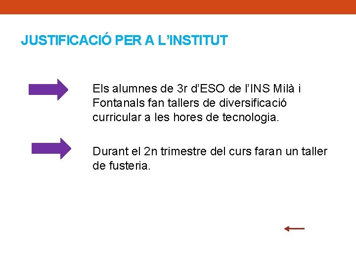 JUSTIFICACIÓ PER A L’INSTITUT Els alumnes de 3 r d’ESO de l’INS Milà i