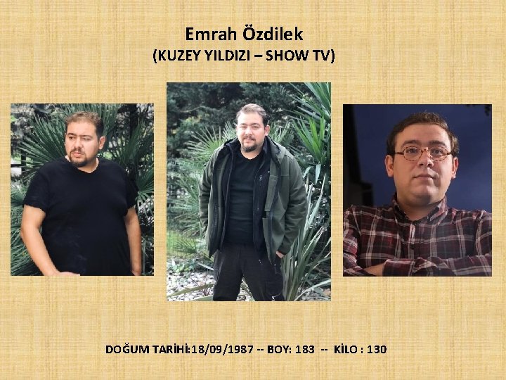 Emrah Özdilek (KUZEY YILDIZI – SHOW TV) DOĞUM TARİHİ: 18/09/1987 -- BOY: 183 --