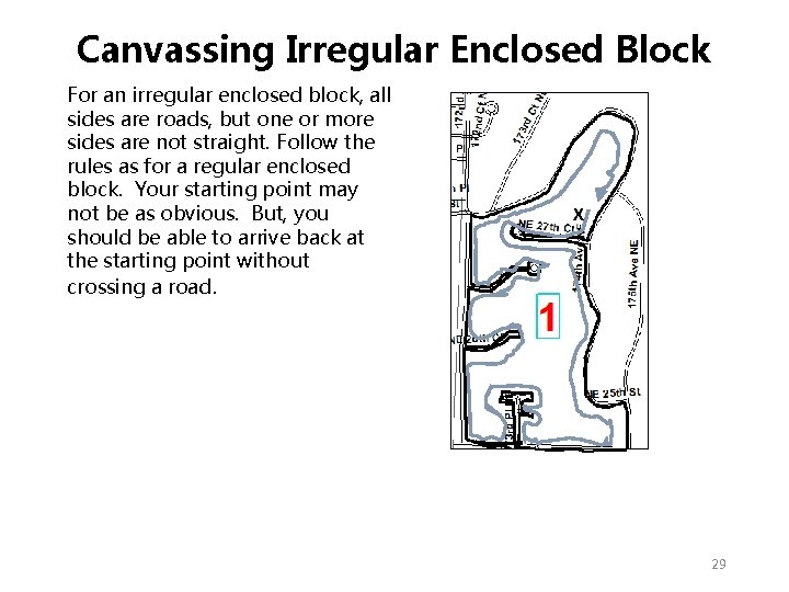 Canvassing Irregular Enclosed Block For an irregular enclosed block, all sides are roads, but Canvassing Irregular Enclosed Block For an irregular enclosed block, all sides are roads, but